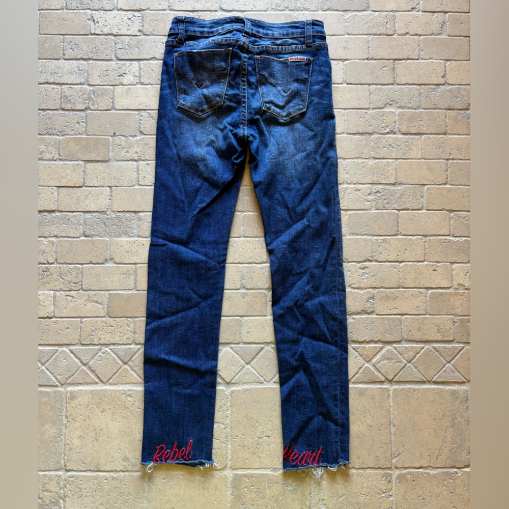 HUDSON Kids Girls Jeans HI-LO Crop Bestfriend Rebel Heart Blue Sz 16 MSRP $59
